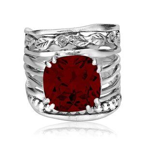 Jean Rachel Sterling Silver Garnet CZ Floral Ring - Sz8